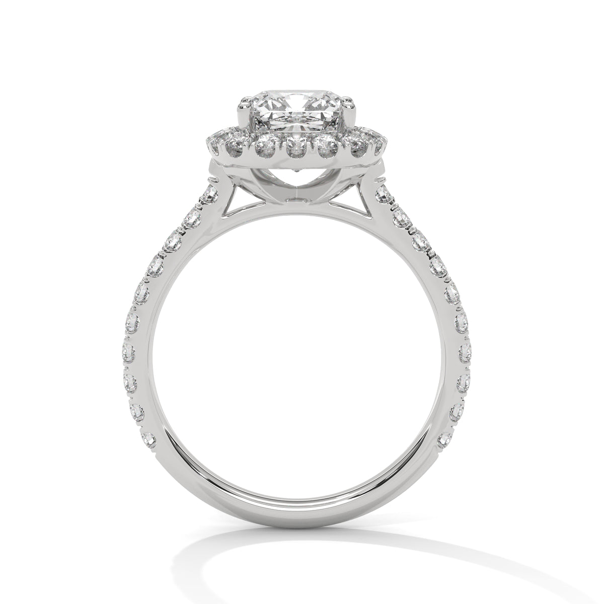 Cushion Cut Halo Moissanite Ring | Pavé Band | 925 Sterling Silver & 18K Plating