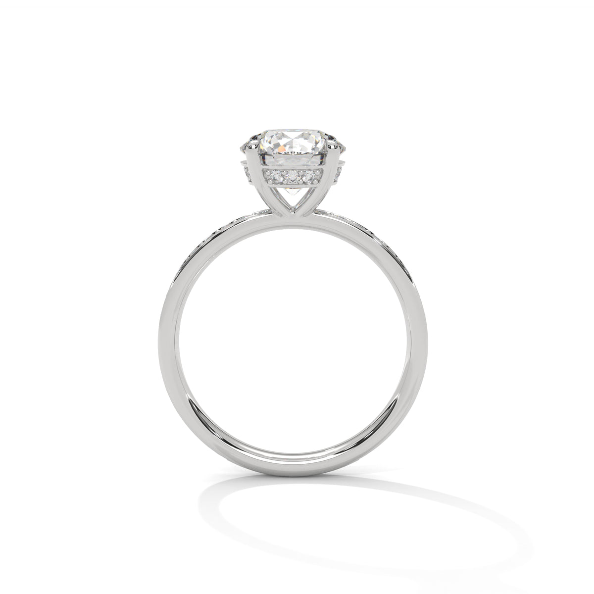 Round Solitaire Pavé Moissanite Engagement Ring | 14K & 18K Gold