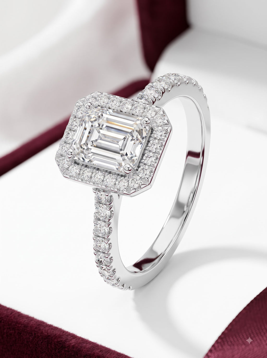Emerald Cut Halo Engagement Ring | Luxury Pavé Bridal Ring
