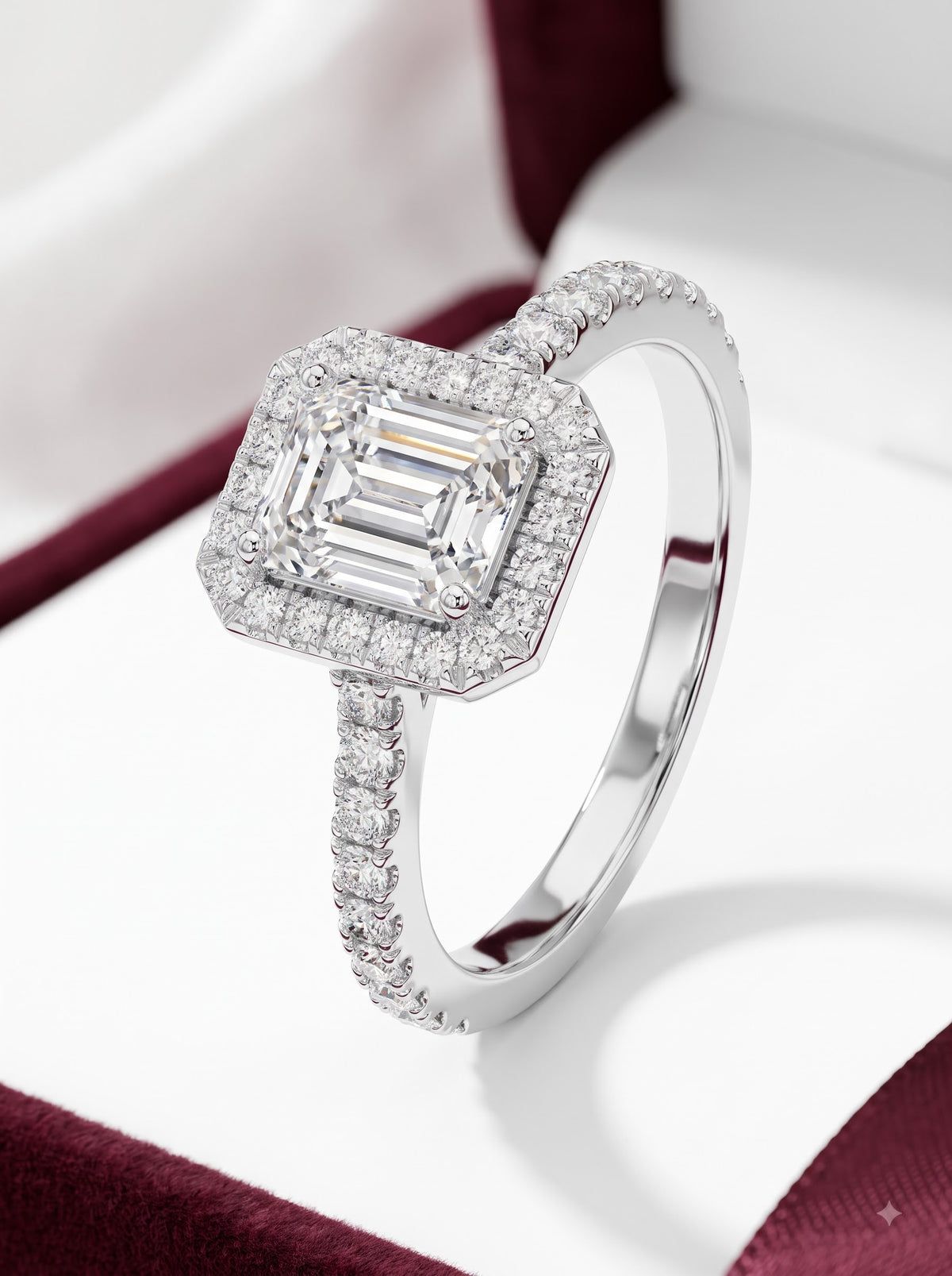 Emerald Cut Halo Engagement Ring | Luxury Pavé Bridal Ring