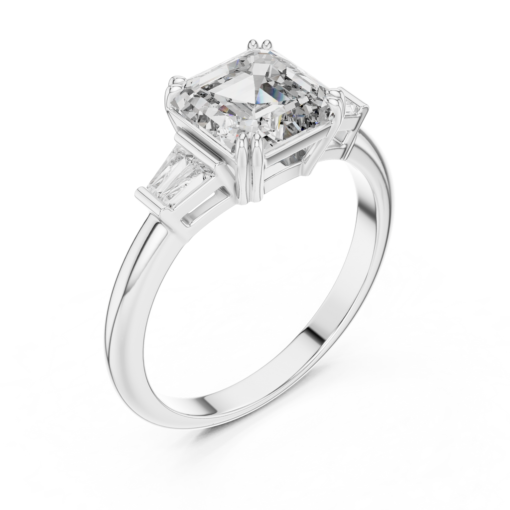 Regal Asscher Cut Three-Stone Moissanite Ring