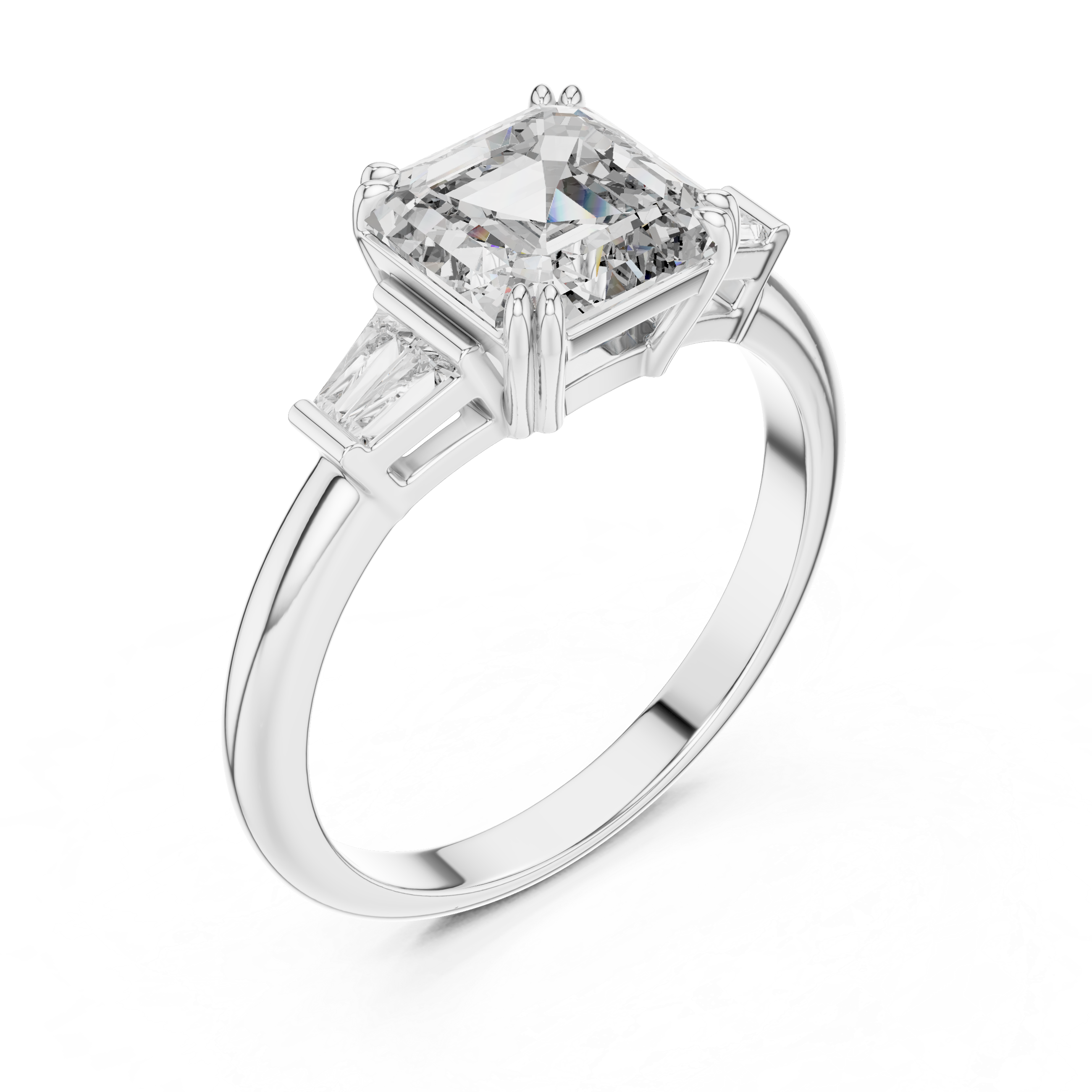 Regal Asscher Cut Three-Stone Moissanite Ring