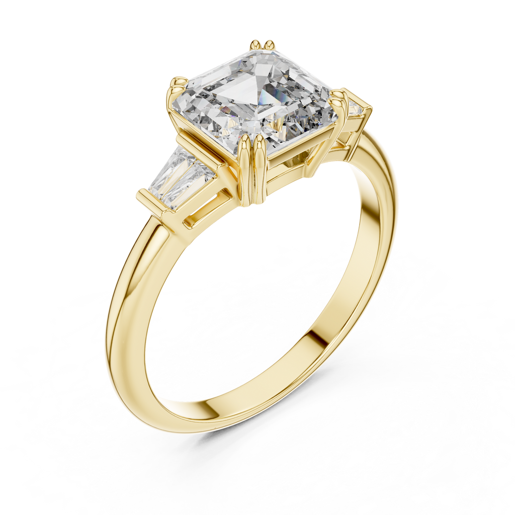 Regal Asscher Cut Three-Stone Moissanite Ring