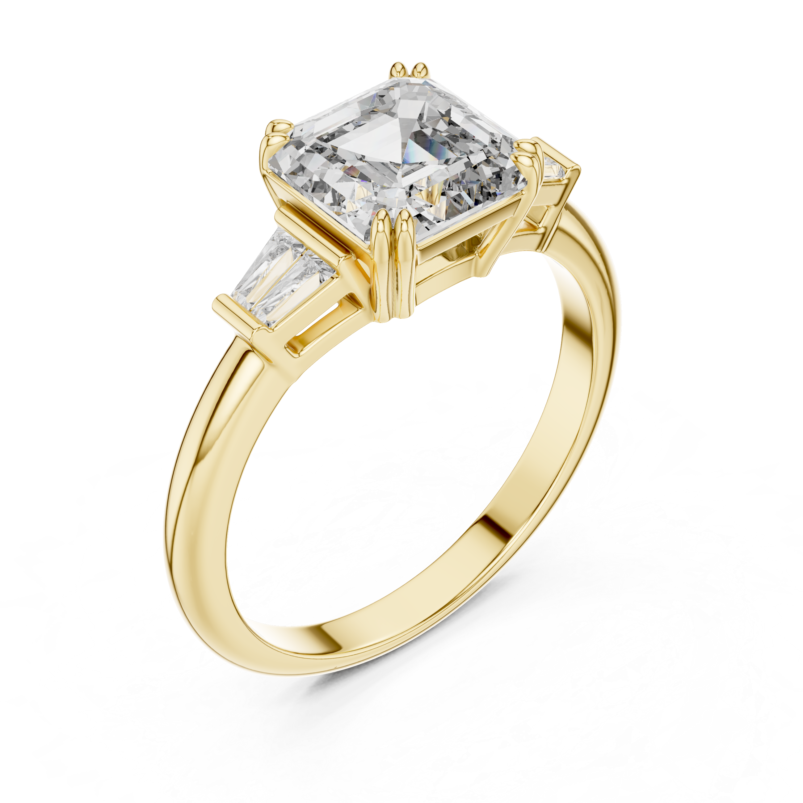 Regal Asscher Cut Three-Stone Moissanite Ring