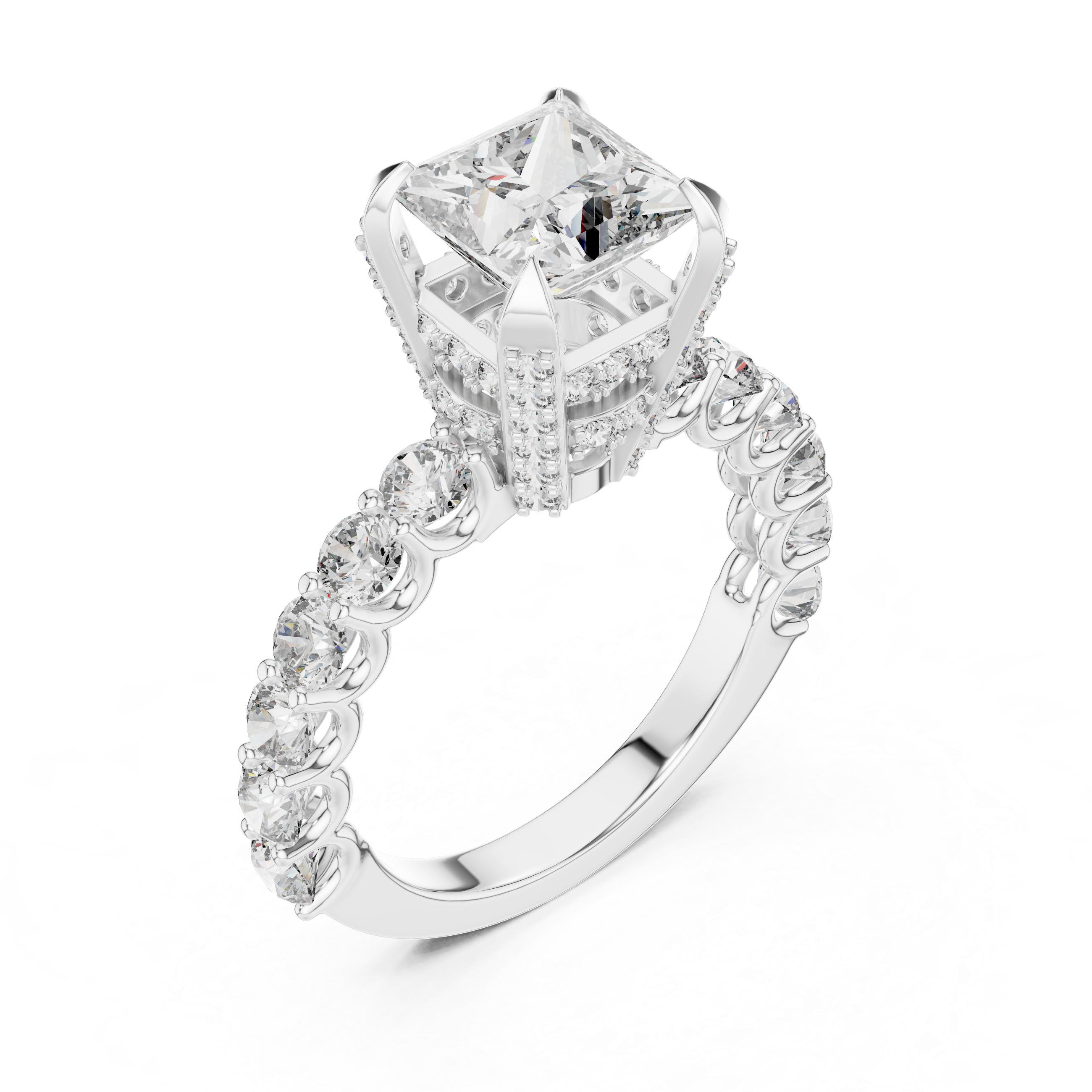 Celestia Princess Cut Moissanite Pavé Engagement Ring