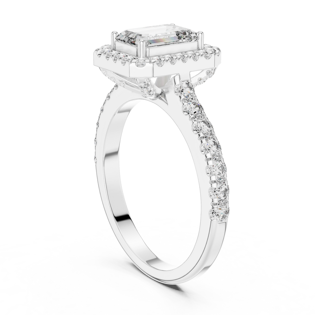 Emerald Cut Halo Engagement Ring | Luxury Pavé Bridal Ring