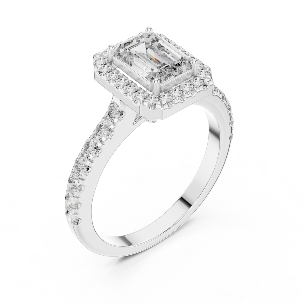 Emerald Cut Halo Engagement Ring | Luxury Pavé Bridal Ring