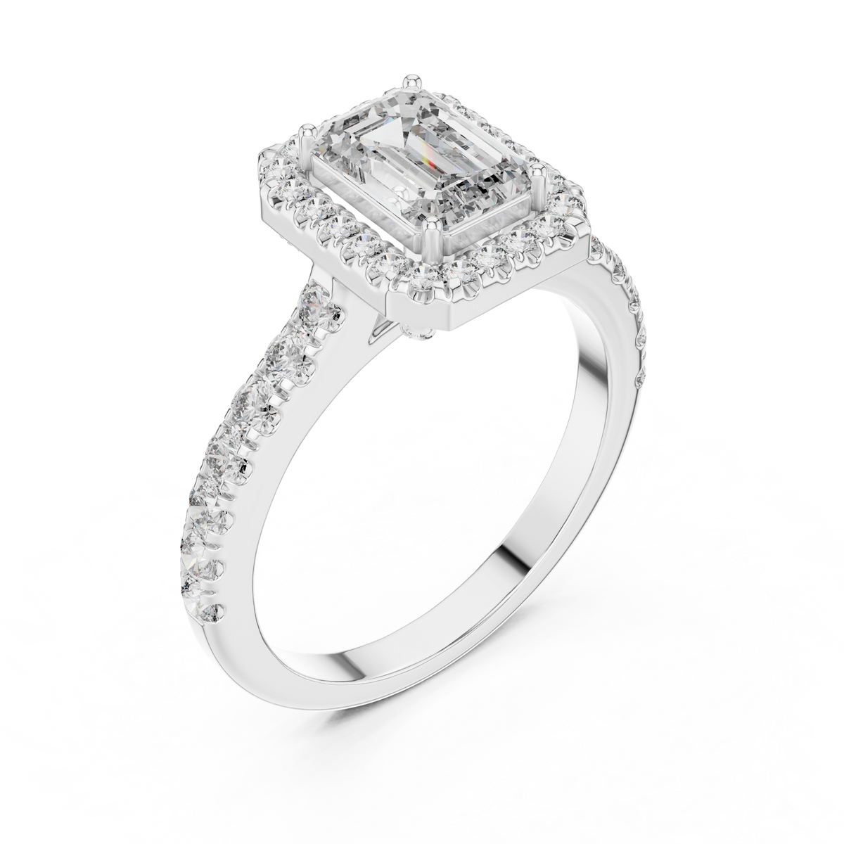 Emerald Cut Halo Engagement Ring | Luxury Pavé Bridal Ring