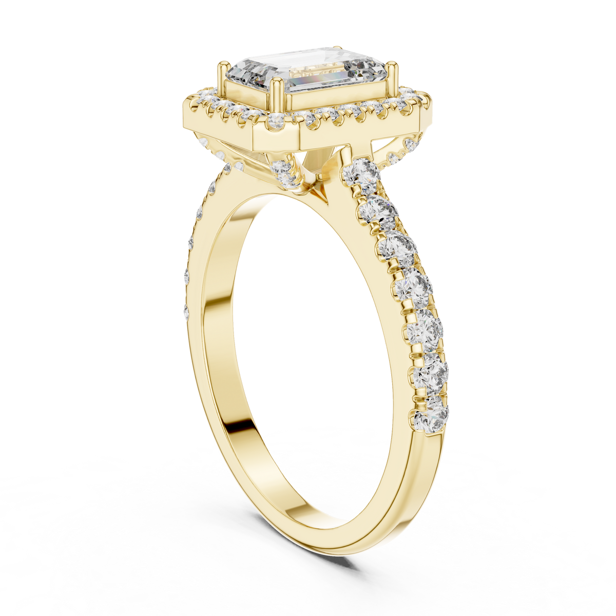 Emerald Cut Halo Engagement Ring | Luxury Pavé Bridal Ring