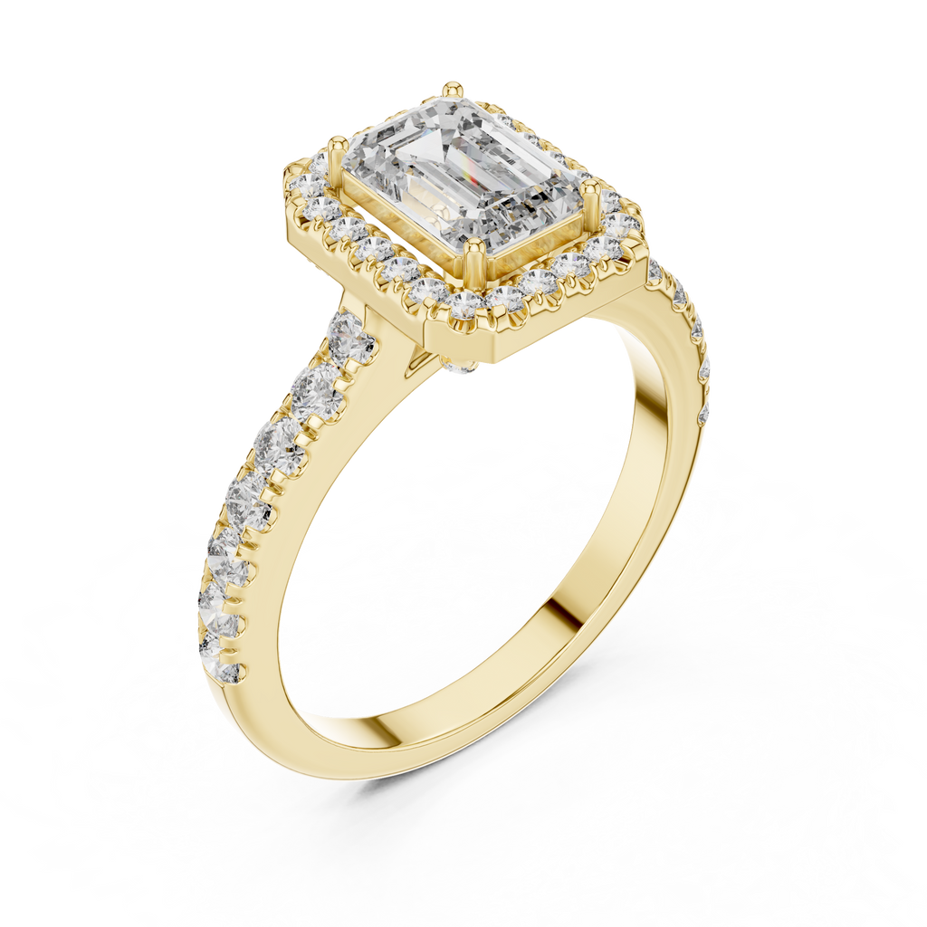 Emerald Cut Halo Engagement Ring | Luxury Pavé Bridal Ring