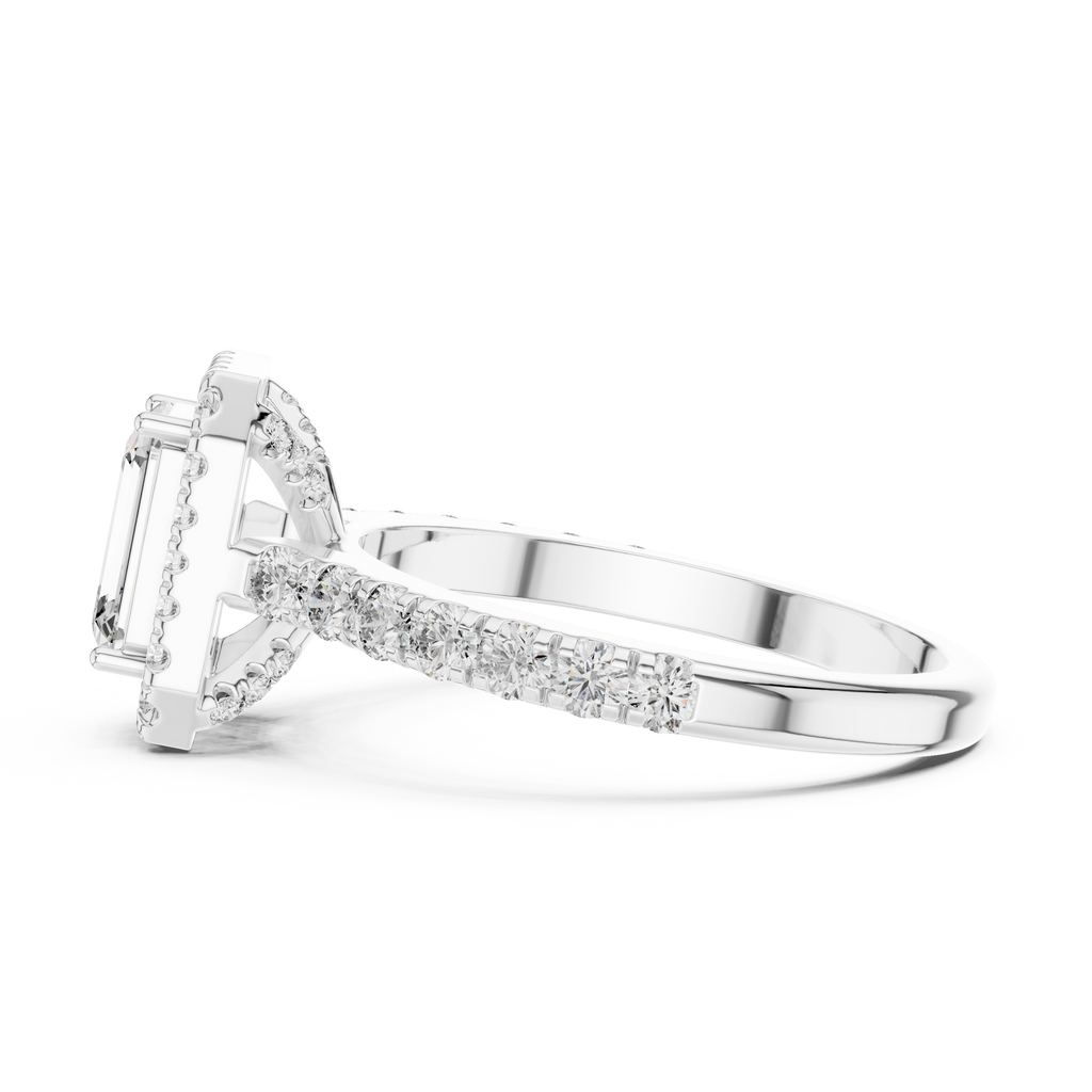 Emerald Cut Halo Engagement Ring | Luxury Pavé Bridal Ring