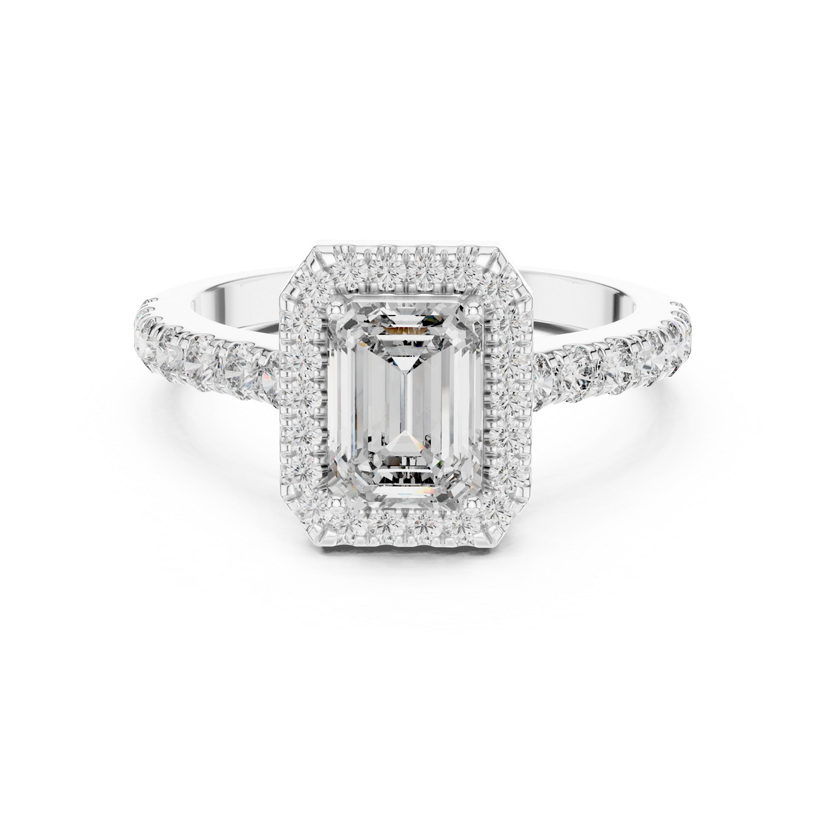 Emerald Cut Halo Engagement Ring | Luxury Pavé Bridal Ring
