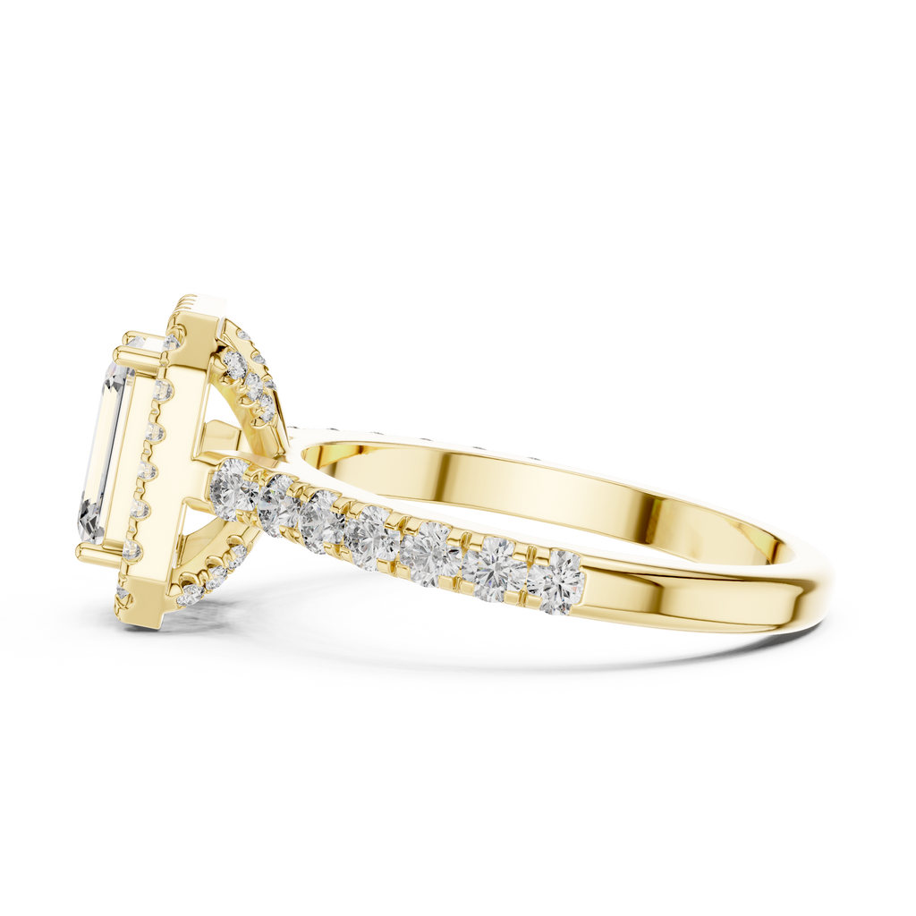 Emerald Cut Halo Engagement Ring | Luxury Pavé Bridal Ring