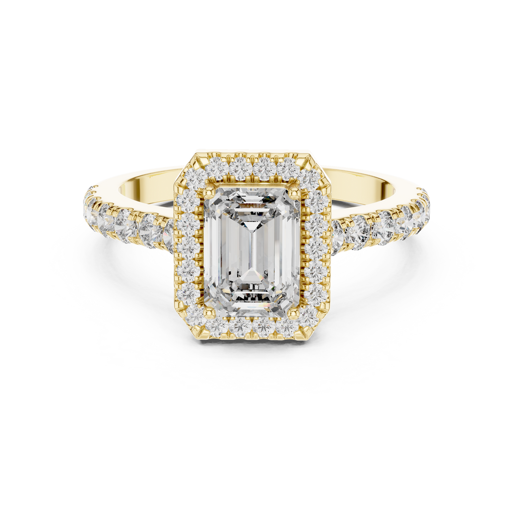 Emerald Cut Halo Engagement Ring | Luxury Pavé Bridal Ring