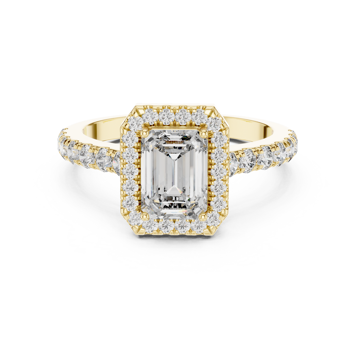 Emerald Cut Halo Engagement Ring | Luxury Pavé Bridal Ring