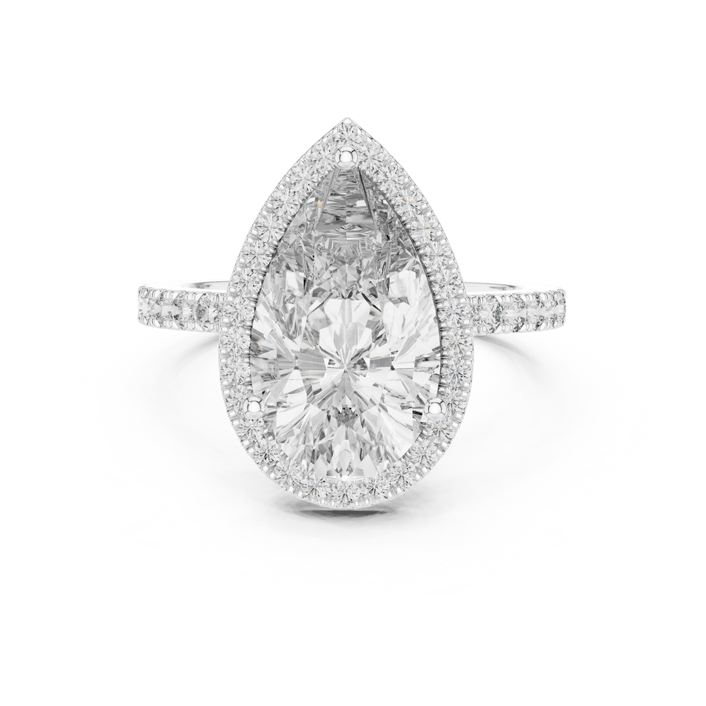 Pear Cut Halo Engagement Ring  Luxury Diamond Pavé Ring