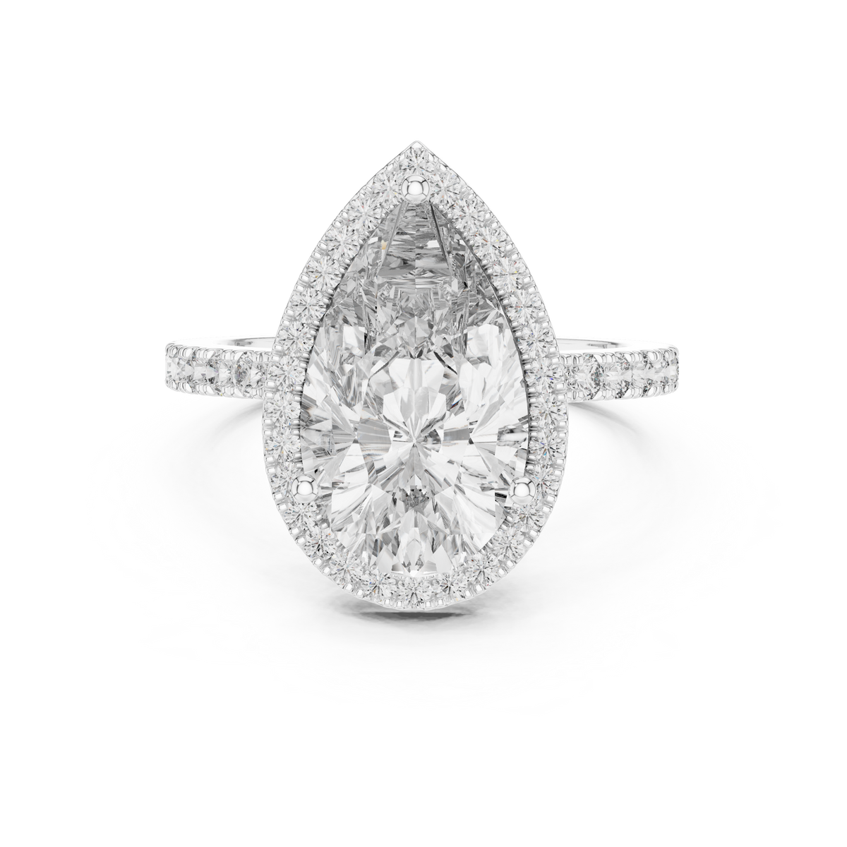 Pear Cut Halo Engagement Ring  Luxury Diamond Pavé Ring