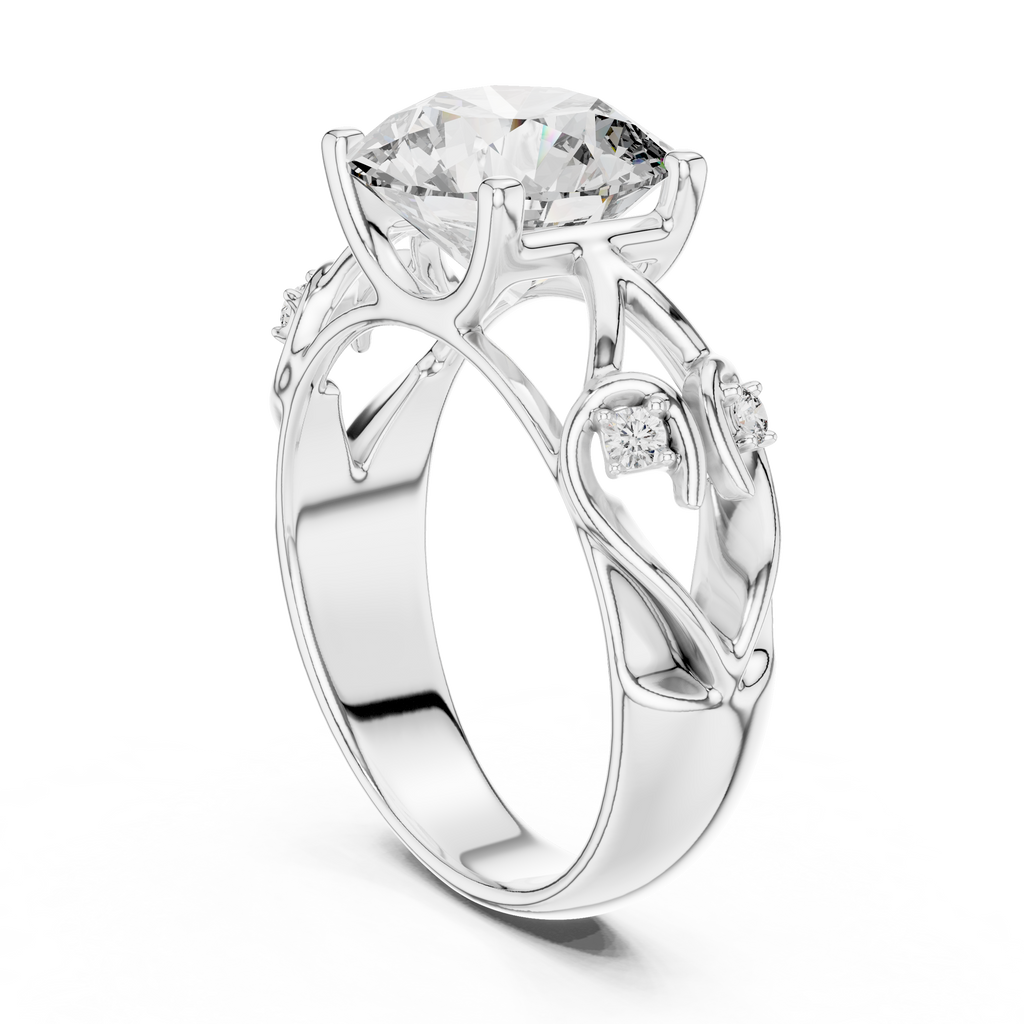 3.5 CT Round Cut Floral Engagement Ring | Luxury Split-Shank Ring