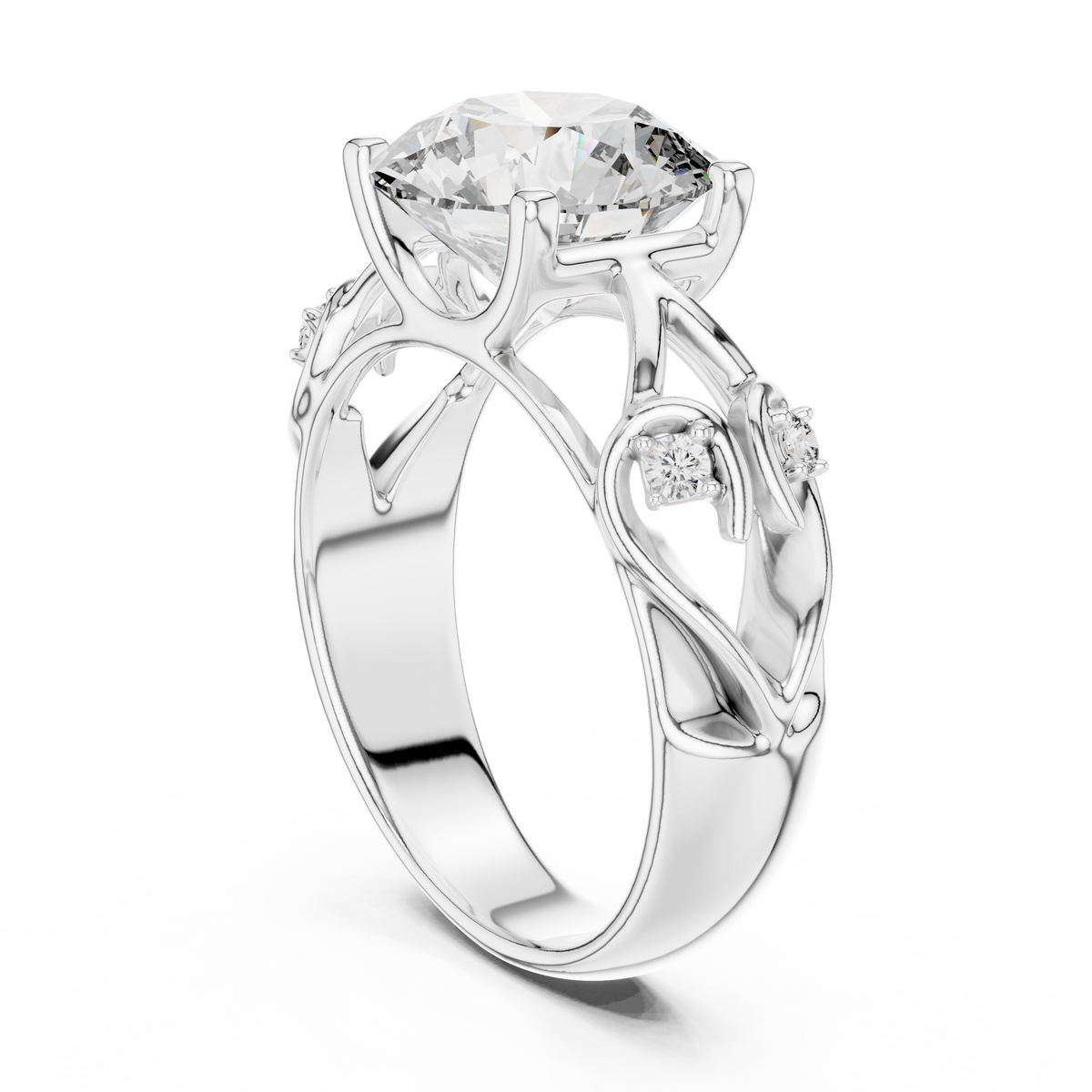 3.5 CT Round Cut Floral Engagement Ring | Luxury Split-Shank Ring
