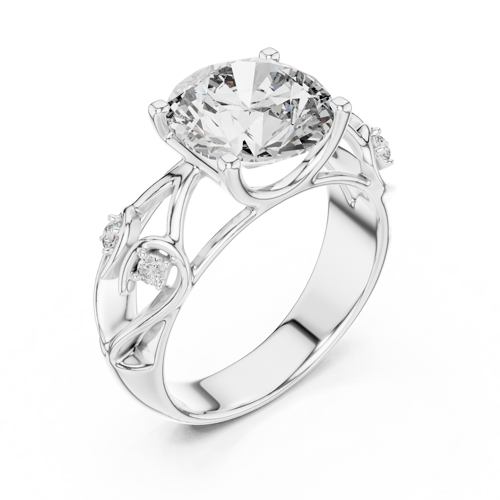3.5 CT Round Cut Floral Engagement Ring | Luxury Split-Shank Ring
