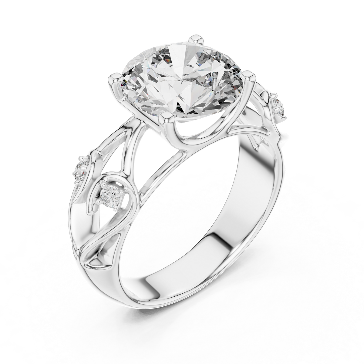 3.5 CT Round Cut Floral Engagement Ring | Luxury Split-Shank Ring