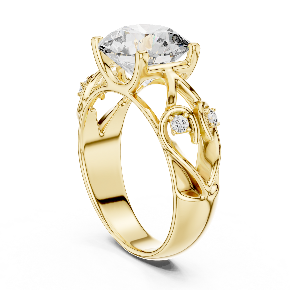 3.5 CT Round Cut Floral Engagement Ring | Luxury Split-Shank Ring
