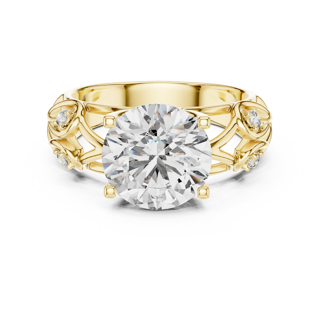 3.5 CT Round Cut Floral Engagement Ring | Luxury Split-Shank Ring