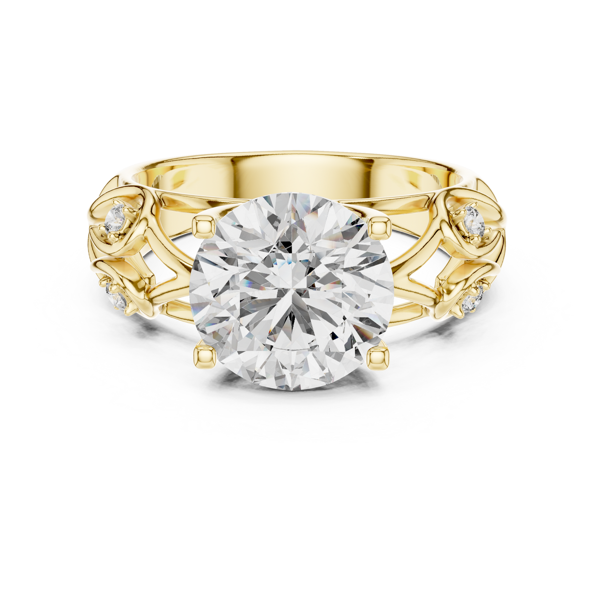 3.5 CT Round Cut Floral Engagement Ring | Luxury Split-Shank Ring