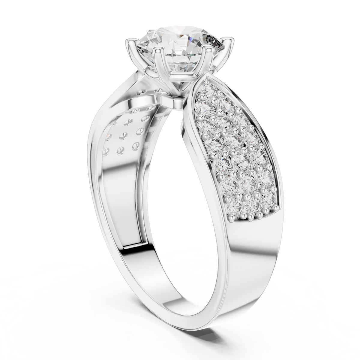 1 CT Round Cut Pavé Engagement Ring | Luxury Split-Shank Ring