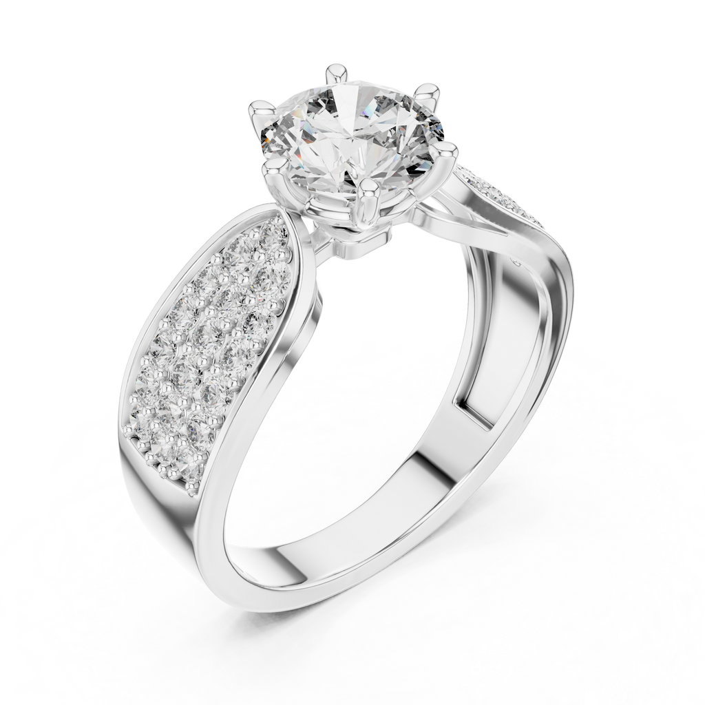 1 CT Round Cut Pavé Engagement Ring | Luxury Split-Shank Ring