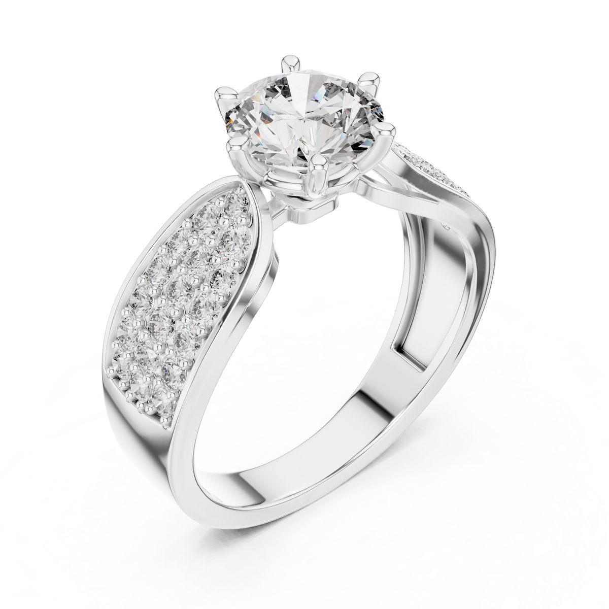 1 CT Round Cut Pavé Engagement Ring | Luxury Split-Shank Ring