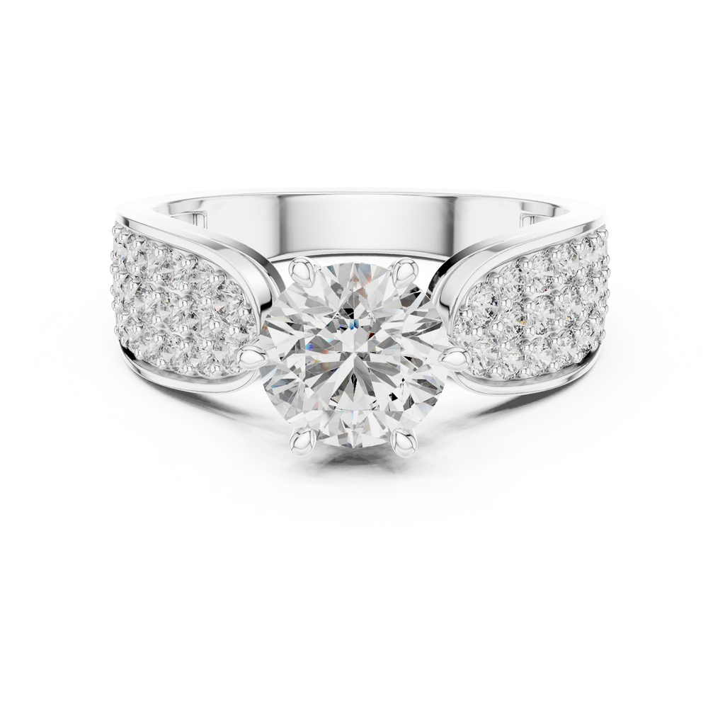 1 CT Round Cut Pavé Engagement Ring | Luxury Split-Shank Ring