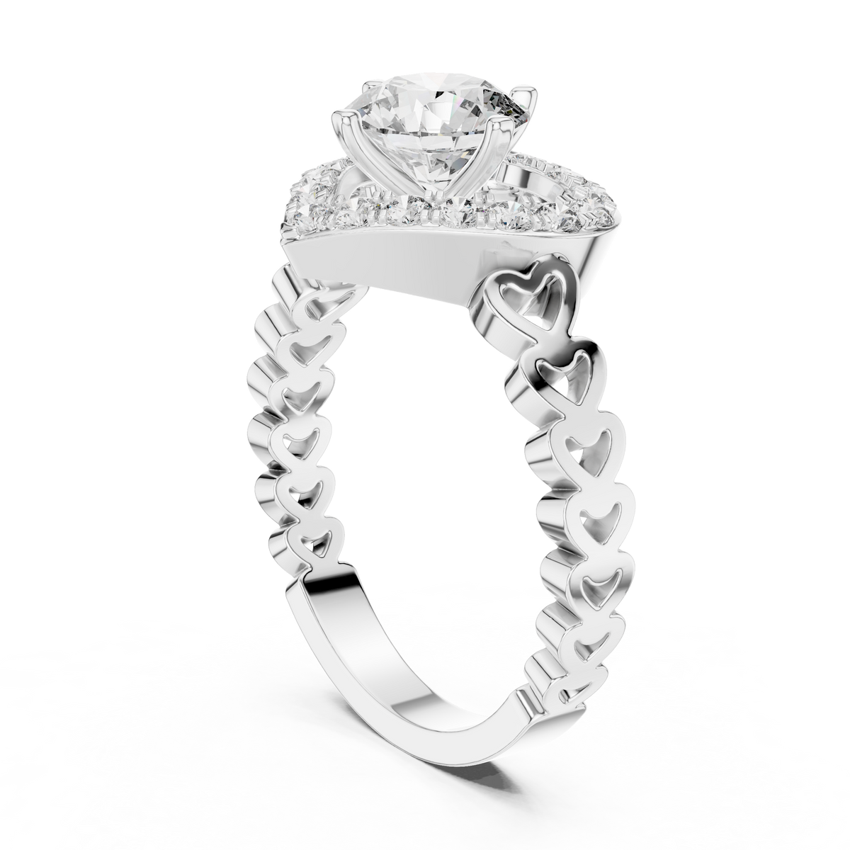 1 CT Round Cut Heart Halo Engagement Ring | 925 Sterling Silver & 18K Plating