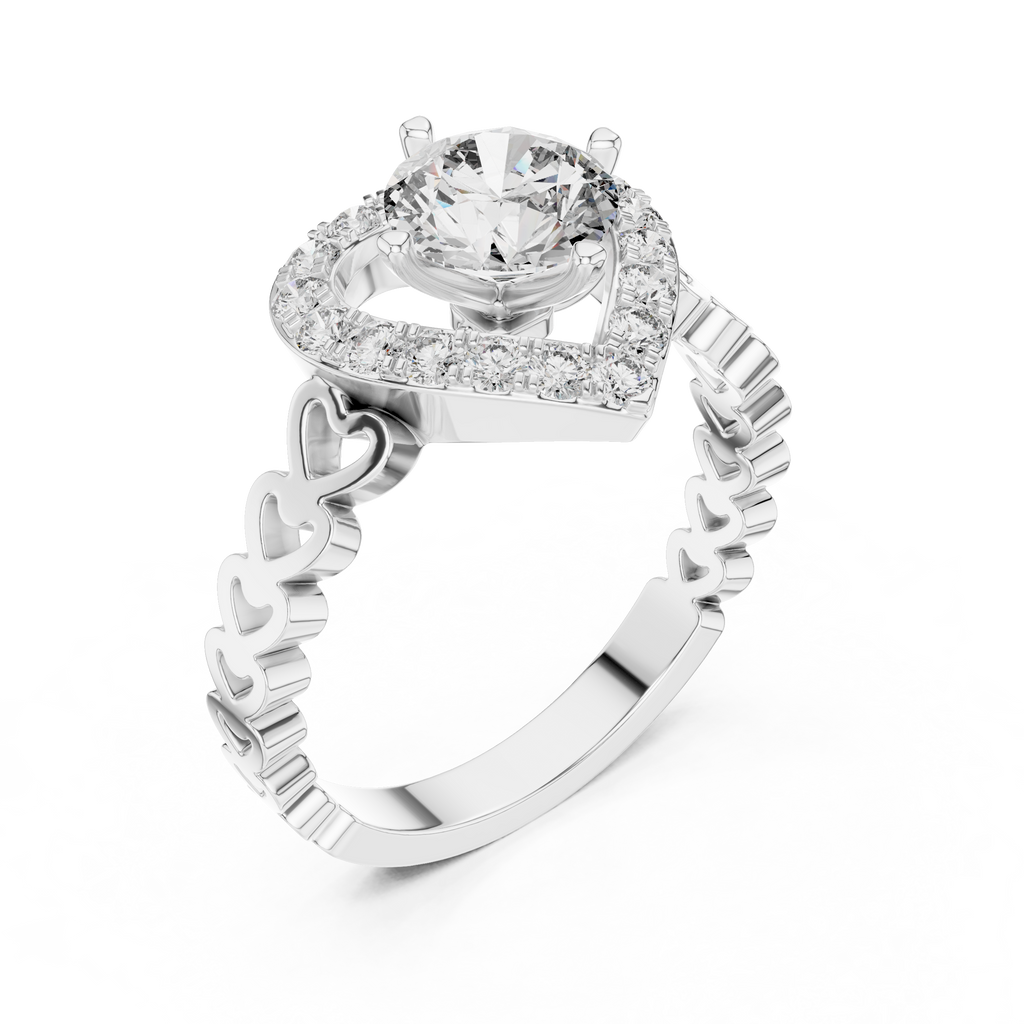 1 CT Round Cut Heart Halo Engagement Ring | 925 Sterling Silver & 18K Plating