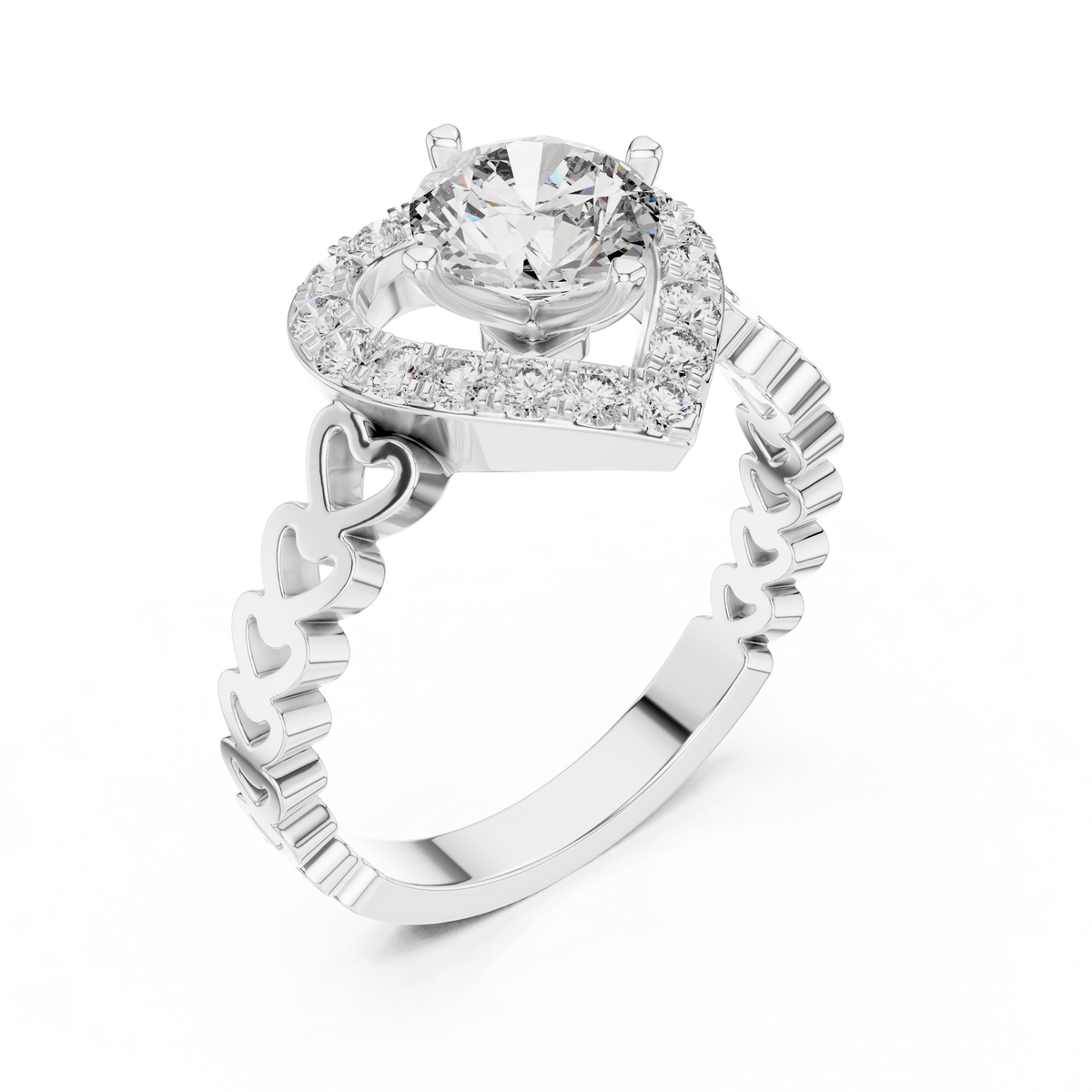 1 CT Round Cut Heart Halo Engagement Ring | 925 Sterling Silver & 18K Plating