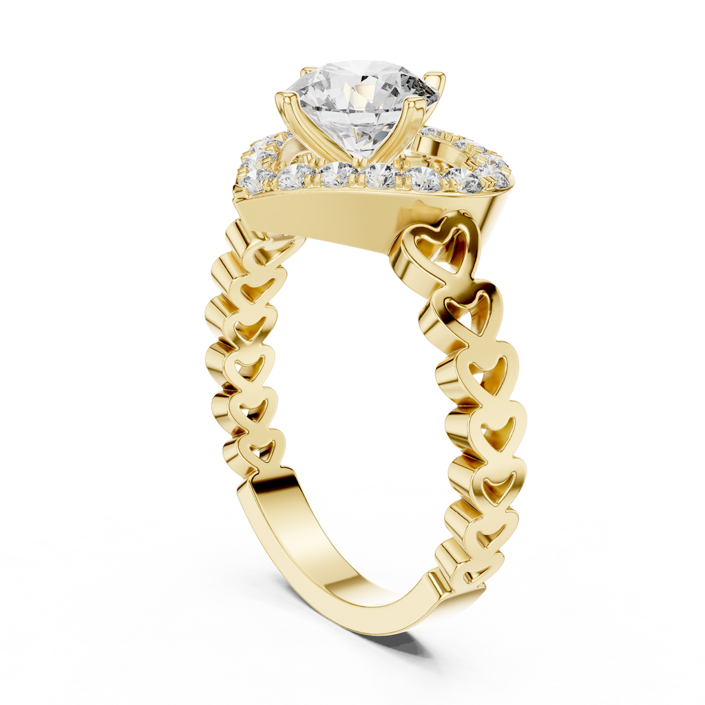 1 CT Round Cut Heart Halo Engagement Ring | 925 Sterling Silver & 18K Plating