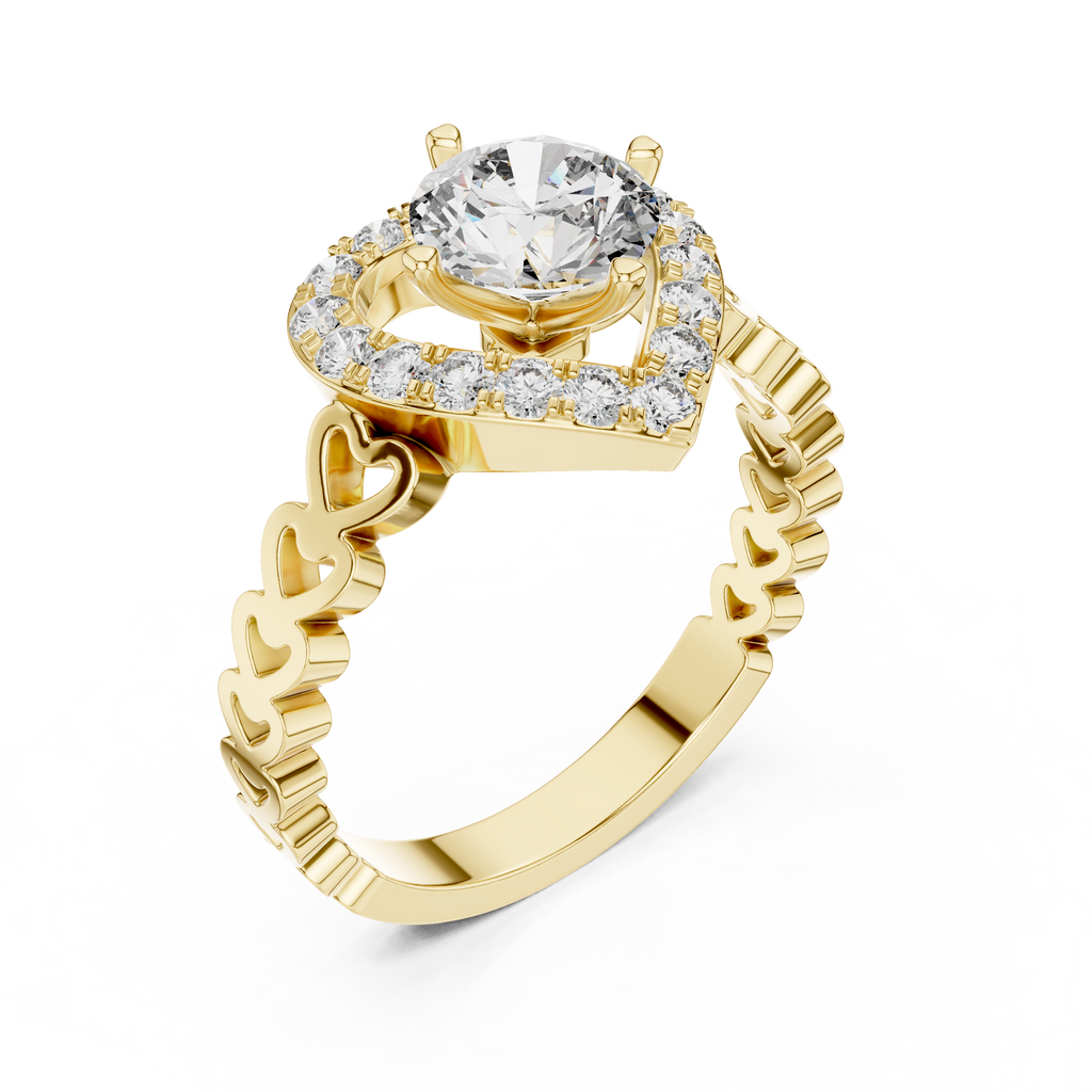 1 CT Round Cut Heart Halo Engagement Ring | 925 Sterling Silver & 18K Plating