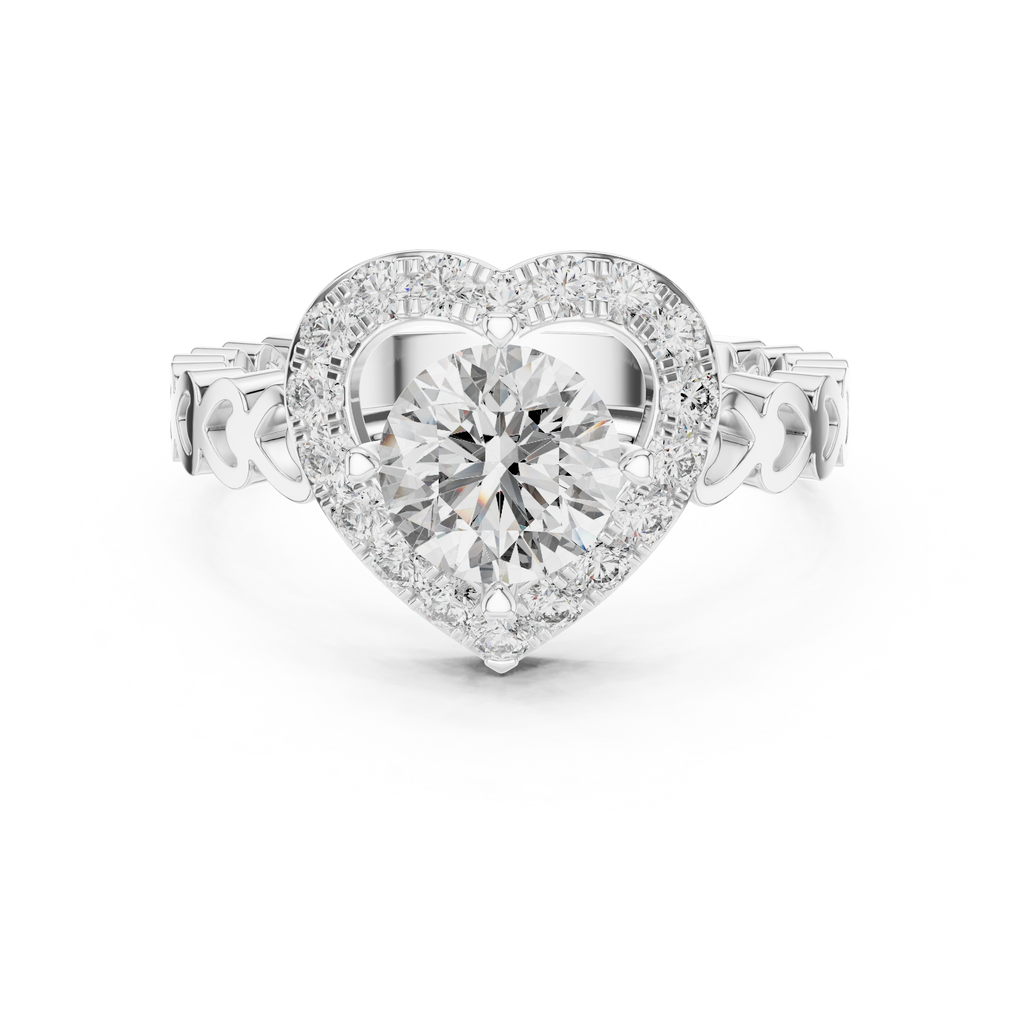 1 CT Round Cut Heart Halo Engagement Ring | 925 Sterling Silver & 18K Plating