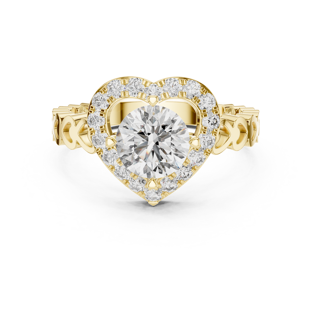 1 CT Round Cut Heart Halo Engagement Ring | 925 Sterling Silver & 18K Plating