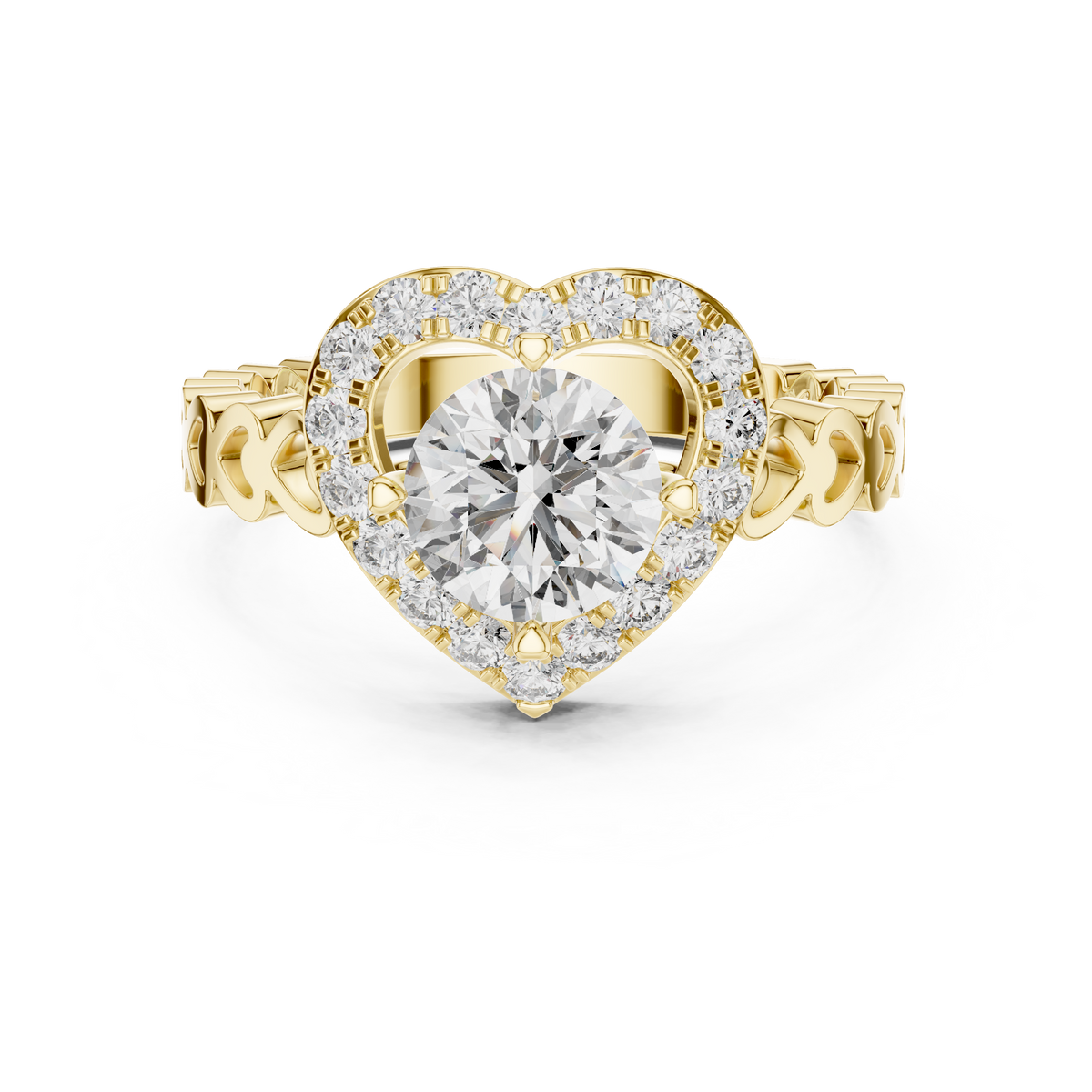 1 CT Round Cut Heart Halo Engagement Ring | 925 Sterling Silver & 18K Plating