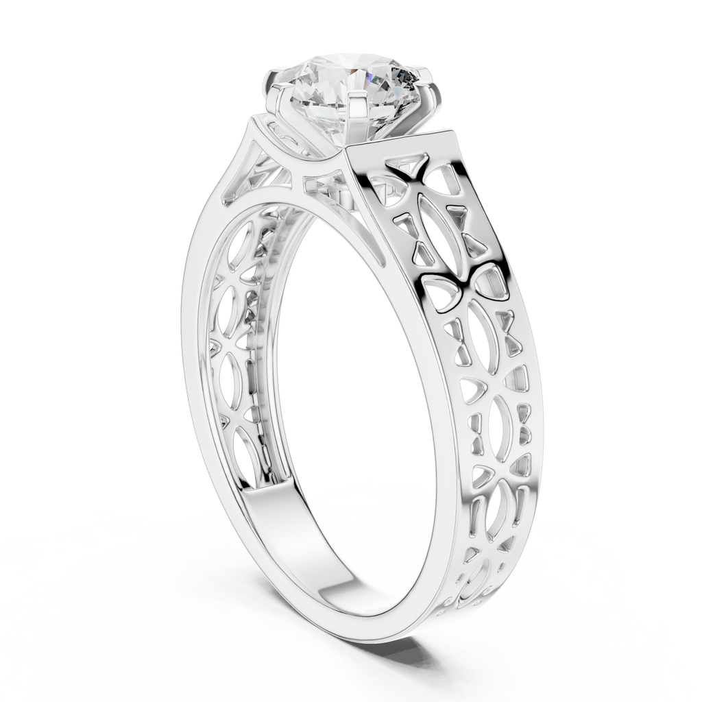1 CT Round Filigree Solitaire Engagement Ring | 925 Sterling Silver & 18K Plating