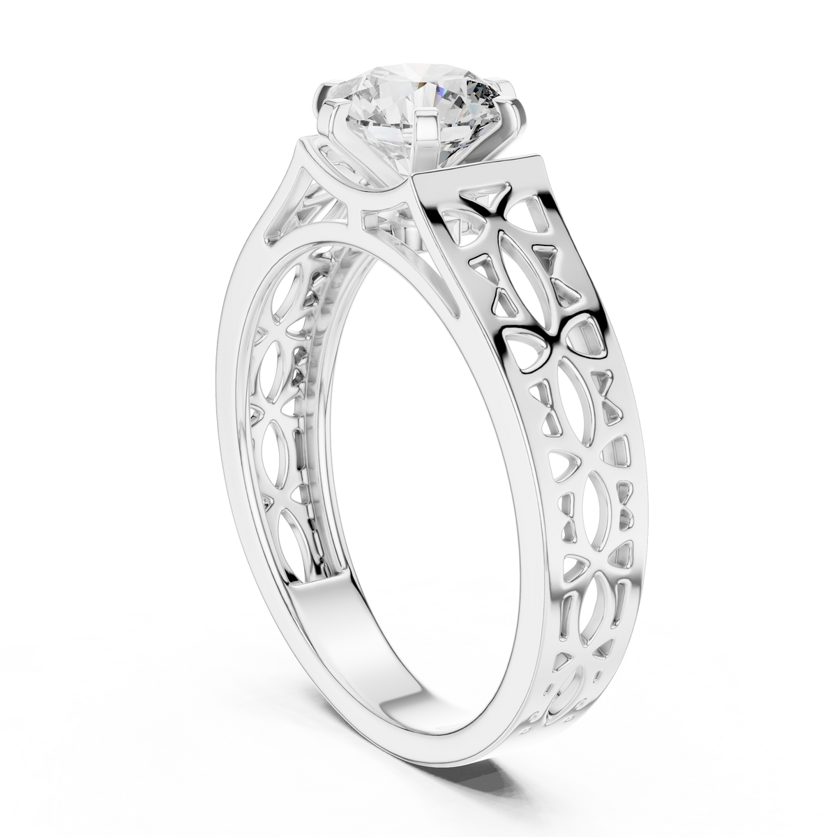 1 CT Round Filigree Solitaire Engagement Ring | 925 Sterling Silver & 18K Plating