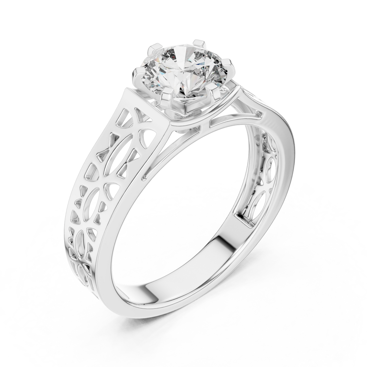 1 CT Round Filigree Solitaire Engagement Ring | 925 Sterling Silver & 18K Plating