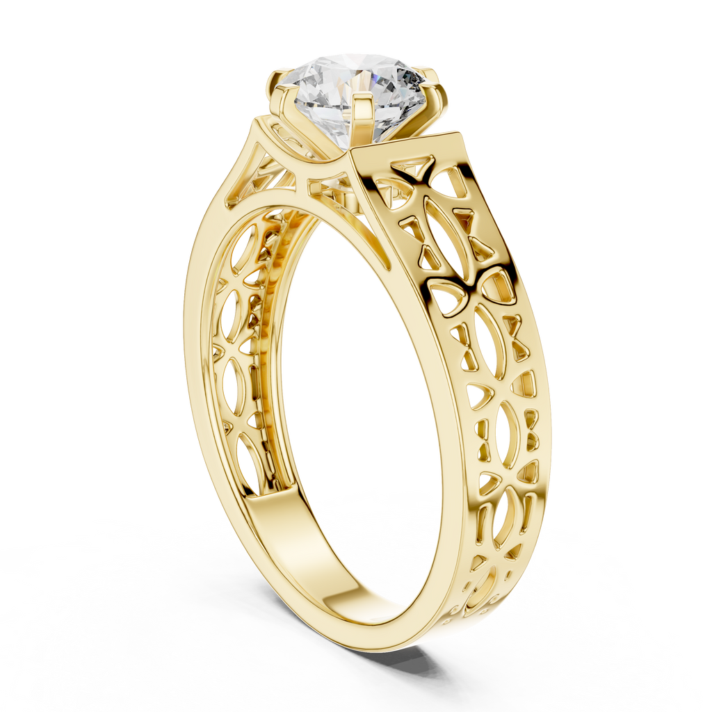 1 CT Round Filigree Solitaire Engagement Ring | 925 Sterling Silver & 18K Plating