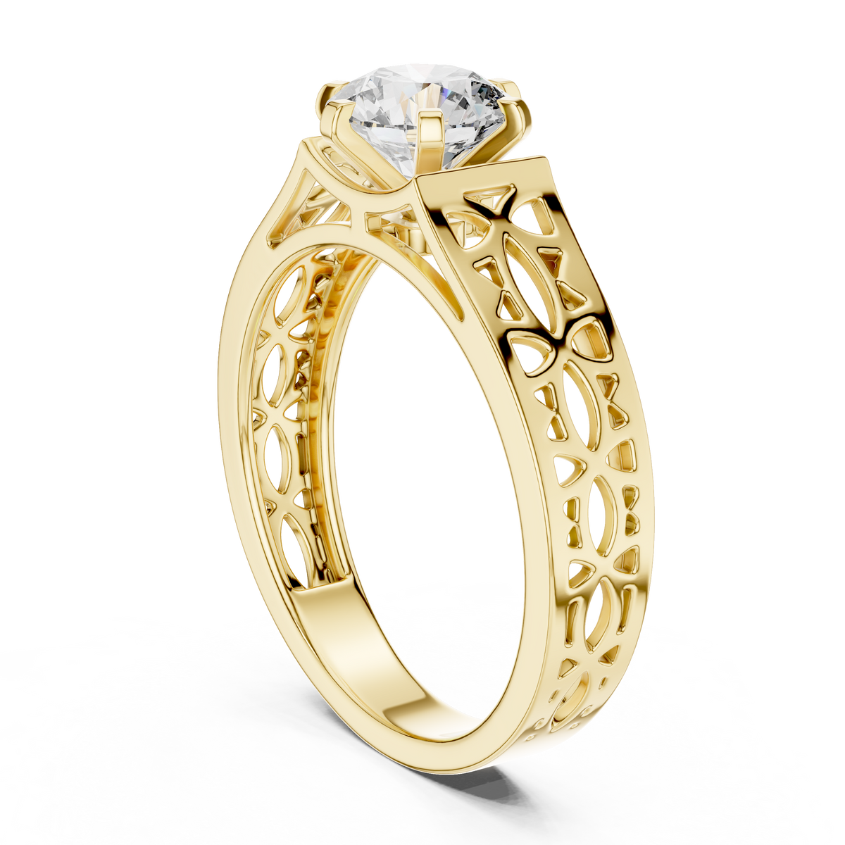 1 CT Round Filigree Solitaire Engagement Ring | 925 Sterling Silver & 18K Plating
