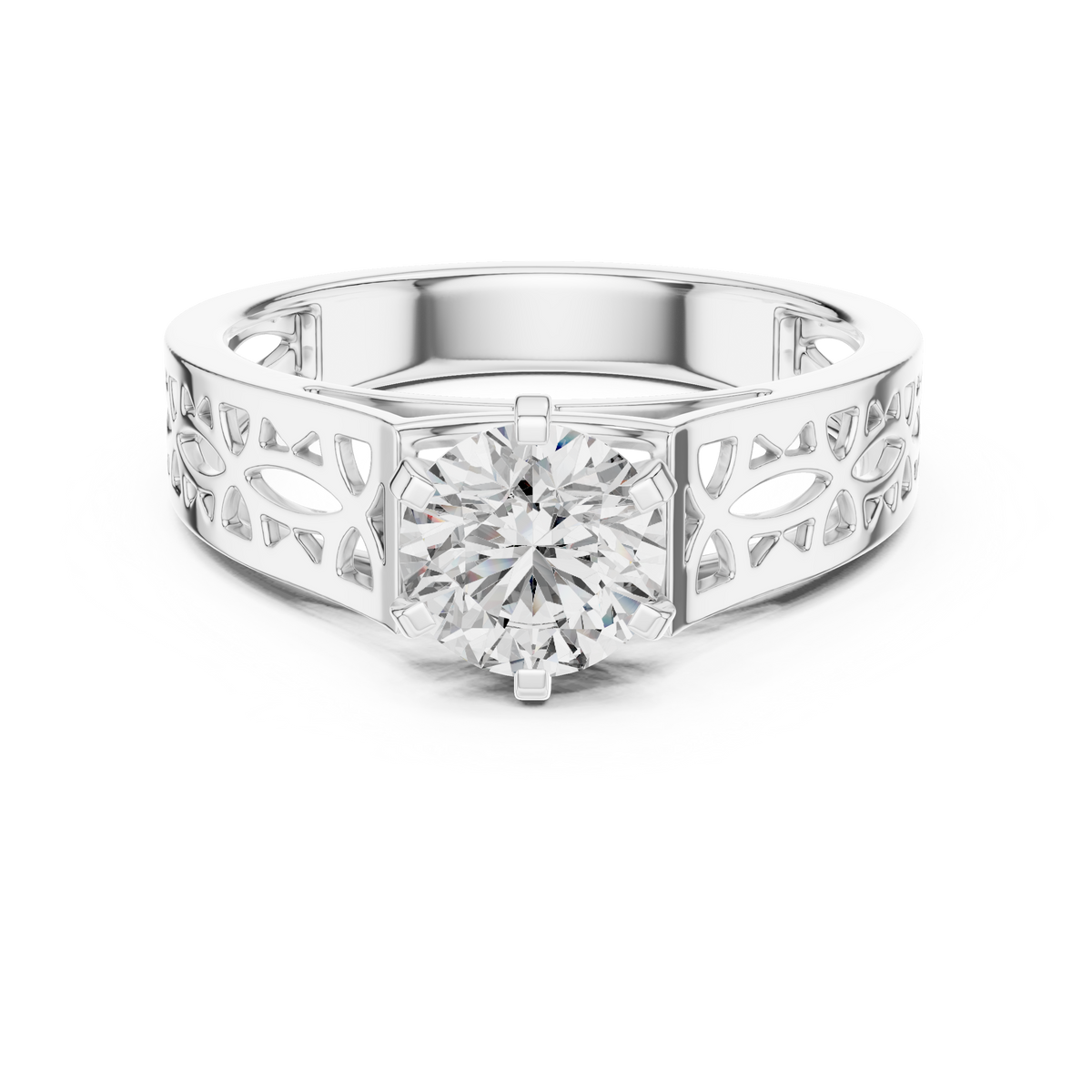 1 CT Round Filigree Solitaire Engagement Ring | 925 Sterling Silver & 18K Plating