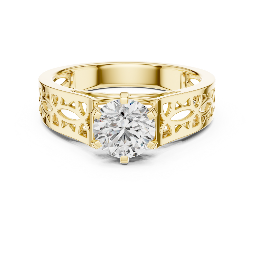 1 CT Round Filigree Solitaire Engagement Ring | 925 Sterling Silver & 18K Plating