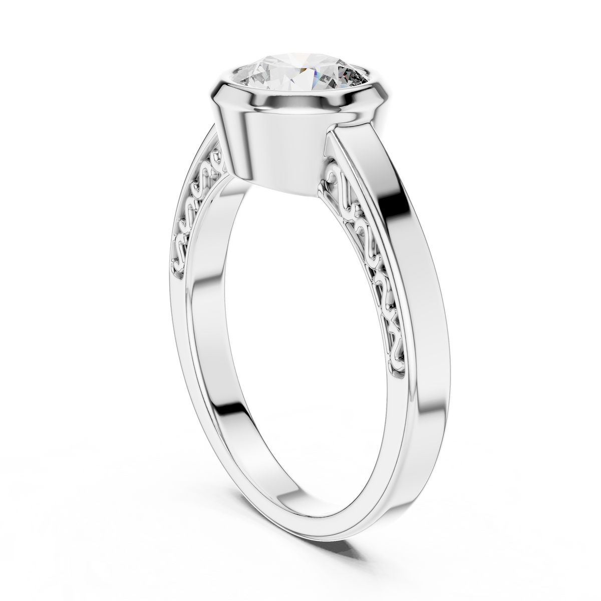 1 CT Round Bezel Solitaire Engagement Ring | 925 Sterling Silver & 18K Plating