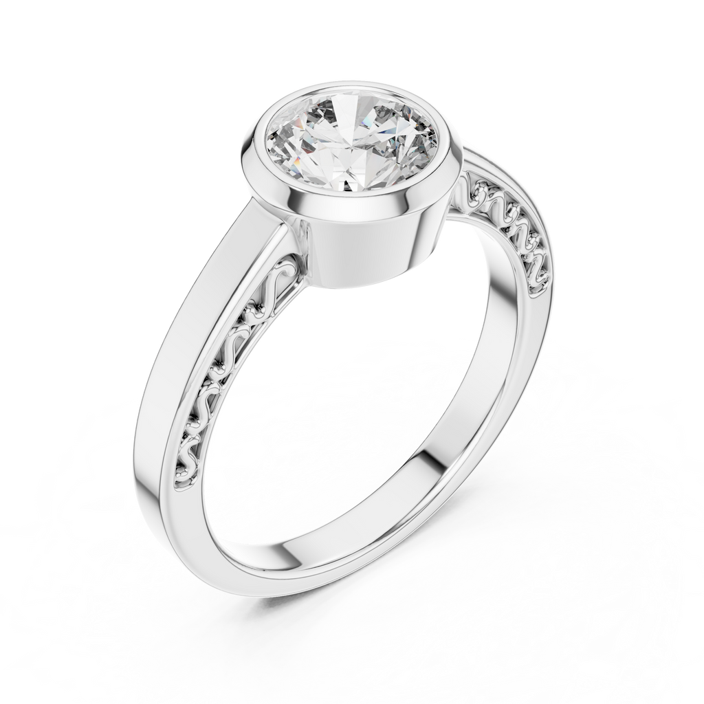1 CT Round Bezel Solitaire Engagement Ring | 925 Sterling Silver & 18K Plating