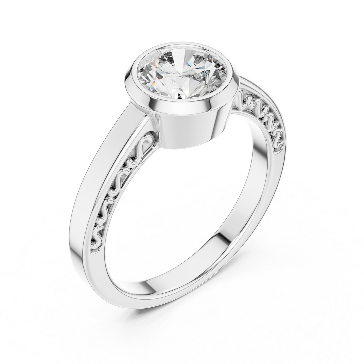 1 CT Round Bezel Solitaire Engagement Ring | 925 Sterling Silver & 18K Plating